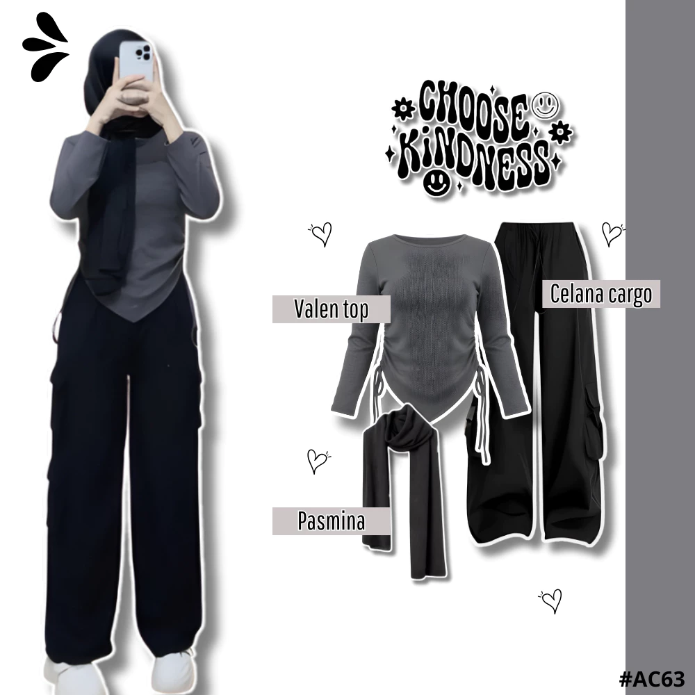 Setelan 3in1 Blouse Celana Pasmina Korean Style
