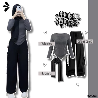 Setelan 3in1 Blouse Celana Pasmina Korean Style
