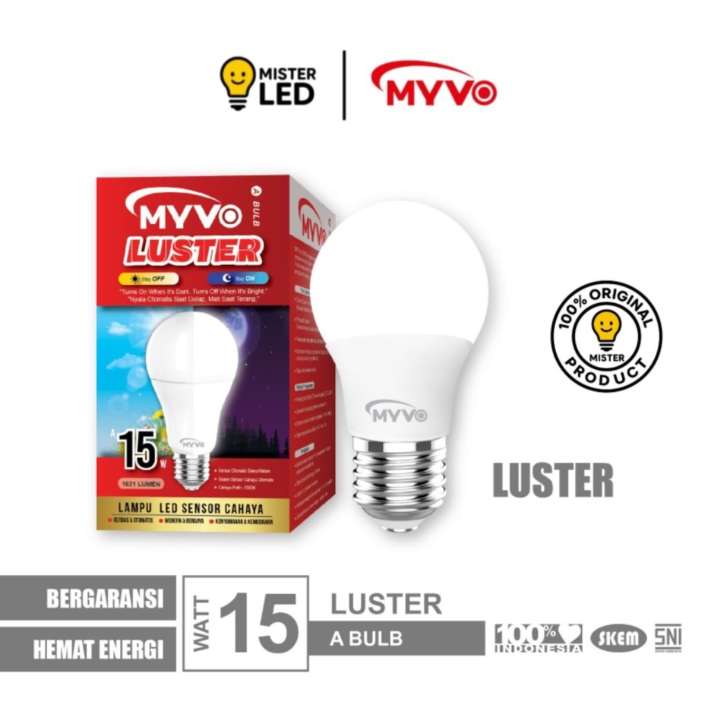 Jual Myvo Lampu LED Sensor Cahaya Luster 15 Watt Cahaya Putih | Shopee ...