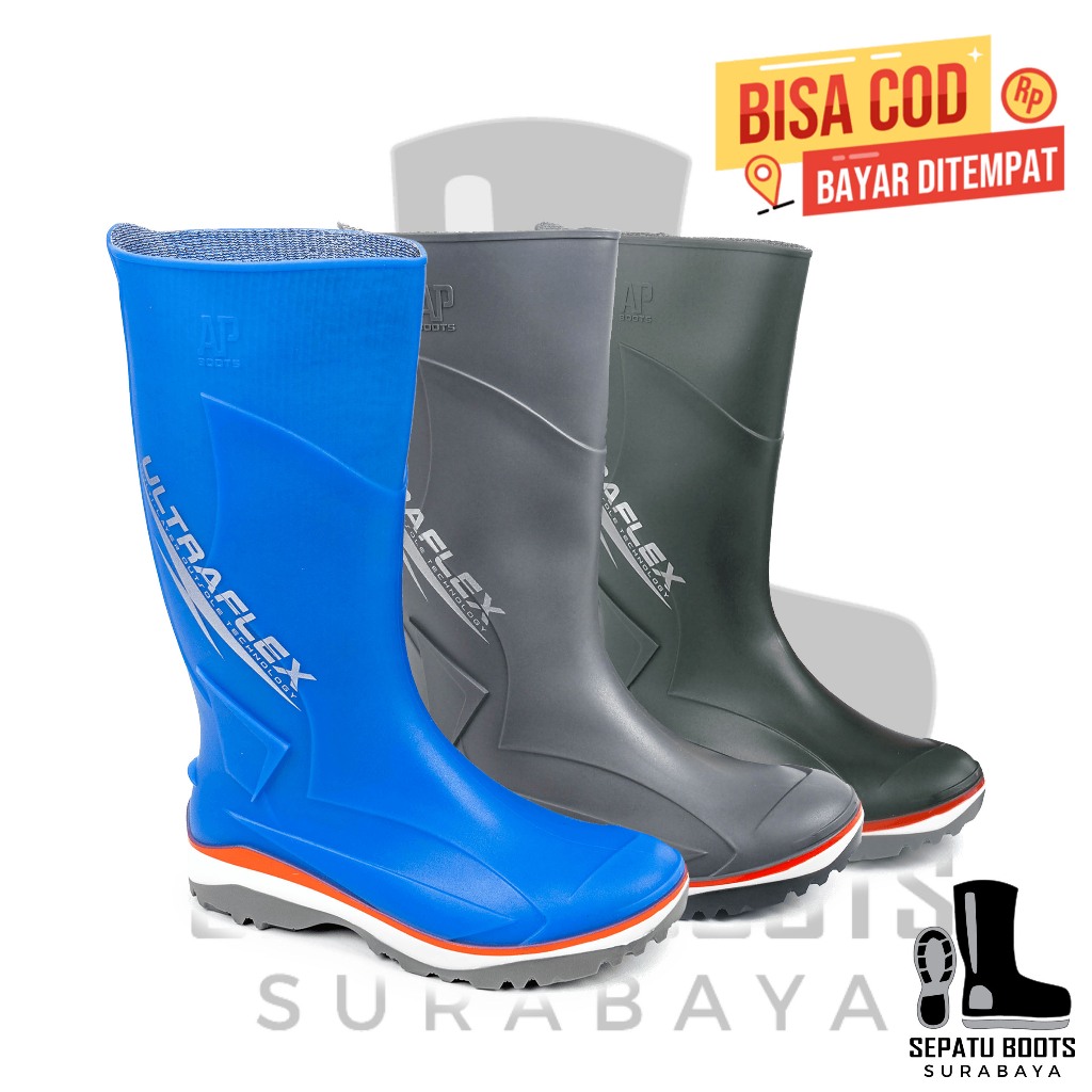 Jual Sepatu Boot Tinggi AP 2018 ULTRAFLEX AP Boots Biru Abu Hijau Karet ...