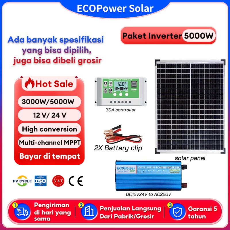 Jual Solar Power System Set 5000W Power Inverter DC12V24V TO AC220V ...