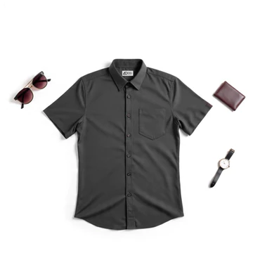 Kemeja Pria Lengan Pendek Polos Slimfit Atasan Hem Cowok Laki Hitam Putih