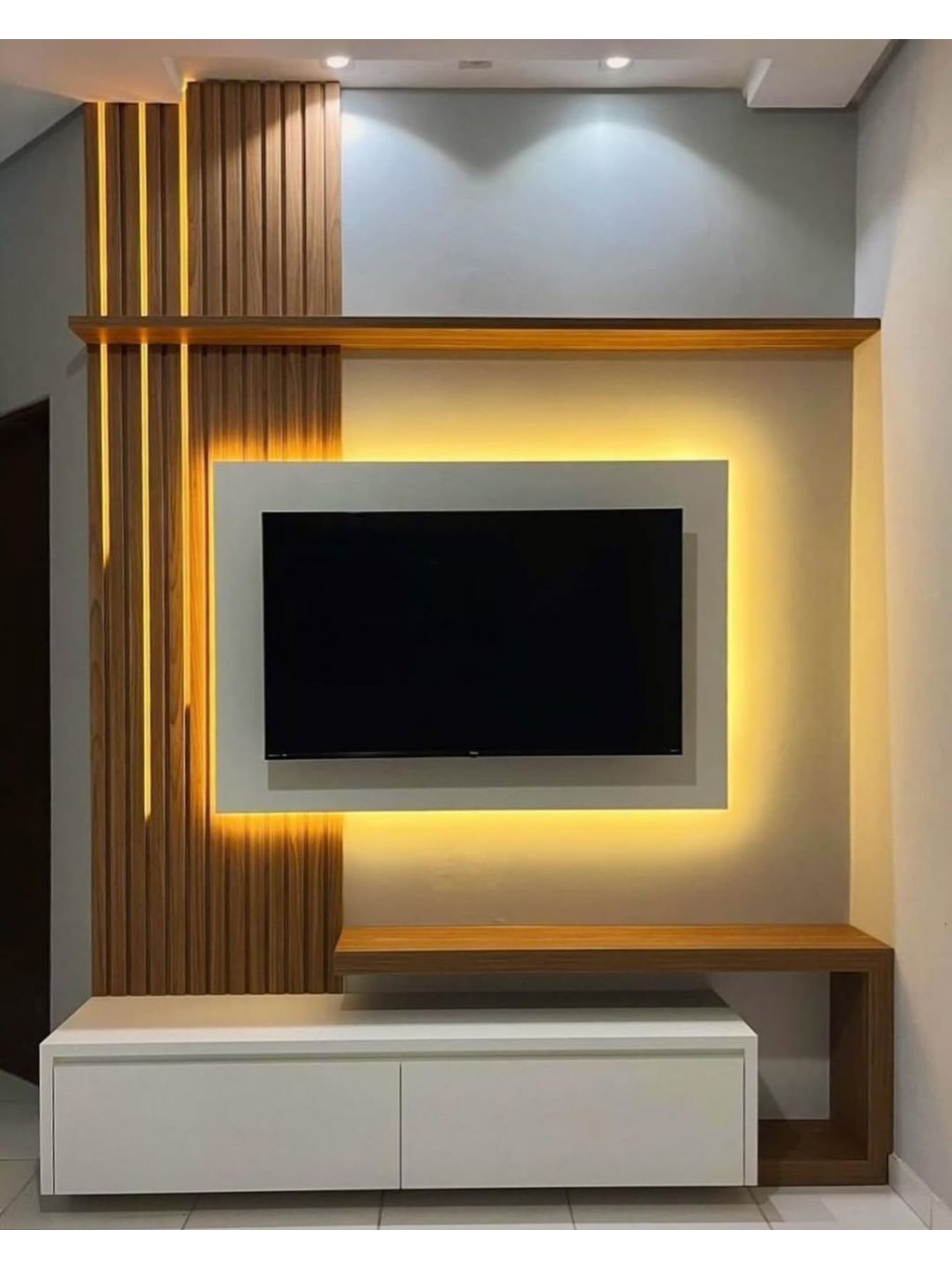 Jual Backdrop TV Minimalis Kayu LED Modern - Rak TV Dinding Elegan ...