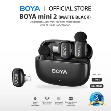 BOYA Mini Mikrofon Klip Nirkabel 2.4GHz Ultra Mini Wireless Microphone Dengan Fitur AI Pengubah