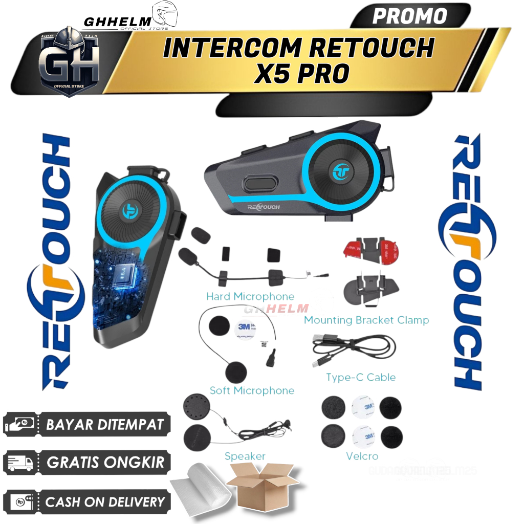 Jual Intercom Retouch Intercom X5 Pro Mesh Bluetooth Helmet | Call ...