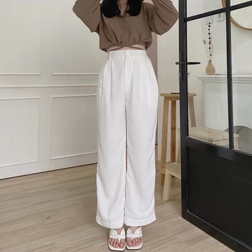 Loose Pants Trousers Celana Highwaist Anti Kusut Celana Kulot Wanita Celana Kantor Formal Wanita