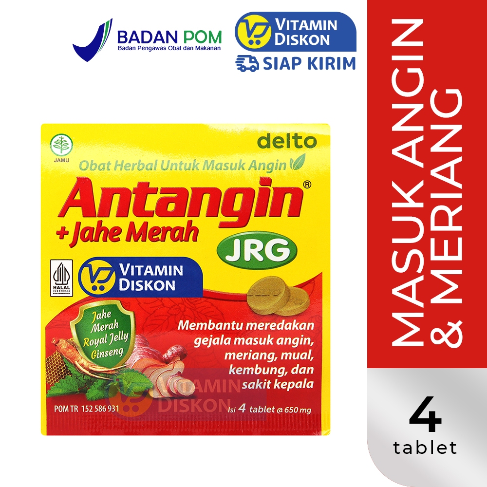 ANTANGIN JRG PLUS JAHE MERAH TABLET HERBAL 1 STRIP 4 TABLET | Obat Herbal Masuk Angin, Mual, Kembung, Jahe Merah Original, Meriang, Menghangatkan Badan