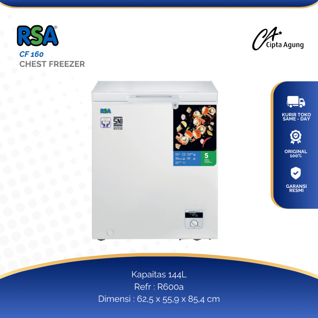 Jual RSA CHEST FREEZER KULKAS BOX FREEZER 144 LITER CF 160 CF-160 CF160 ...