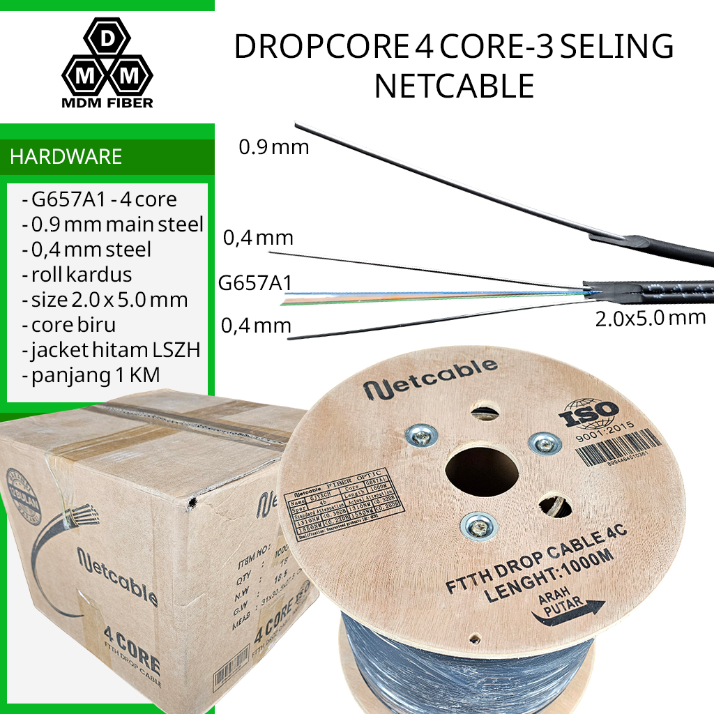 Jual Netcable Dropcore 4 Core 3 Seling 1000 Meter 0,9mm 4C G657A1 kabel ...