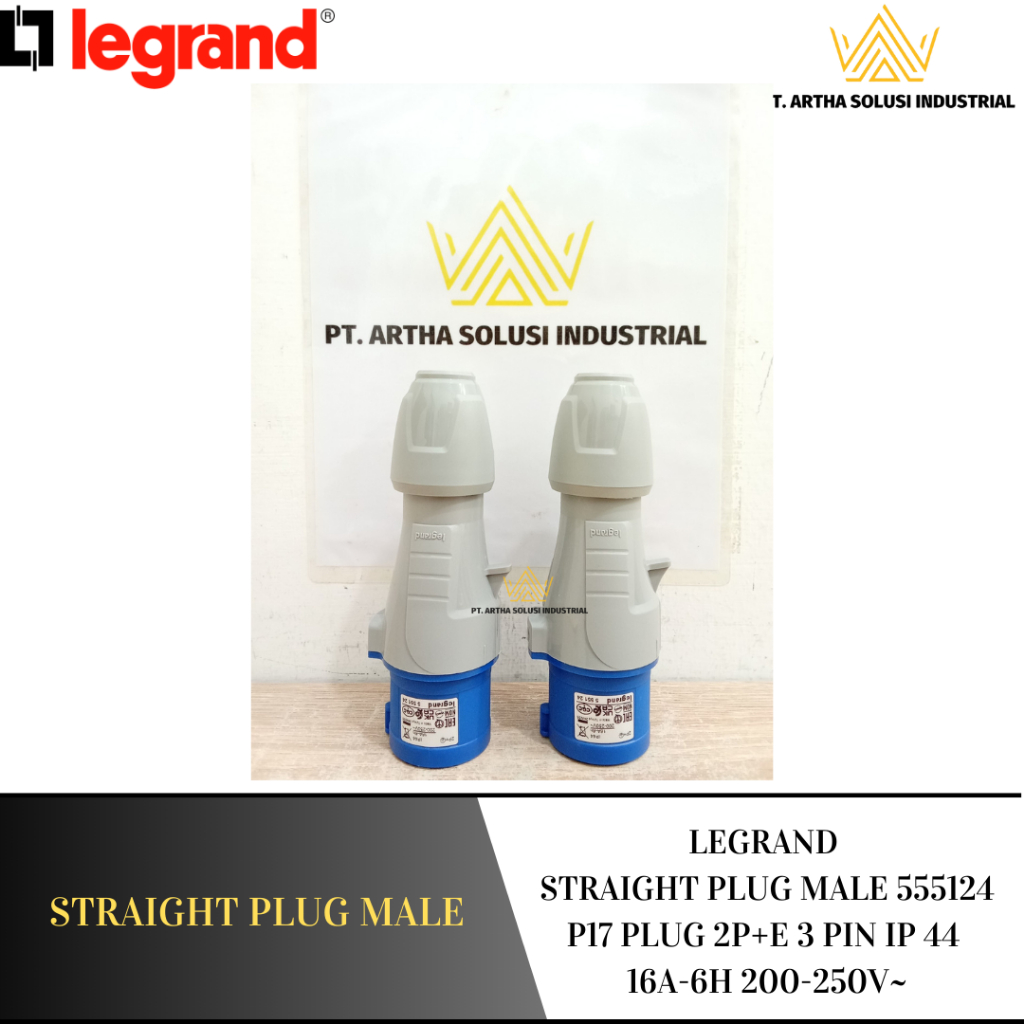 Jual LEGRAND STRAIGHT PLUG MALE 555124 P17 PLUG 2P+E 3 PIN IP 44 16A-6H ...