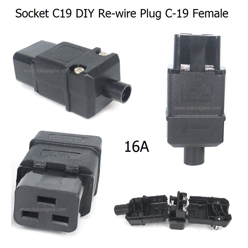Jual Colokan plug Socket IEC C-19 CONNECTOR C19 FEMALE 3 PIN DIY ...