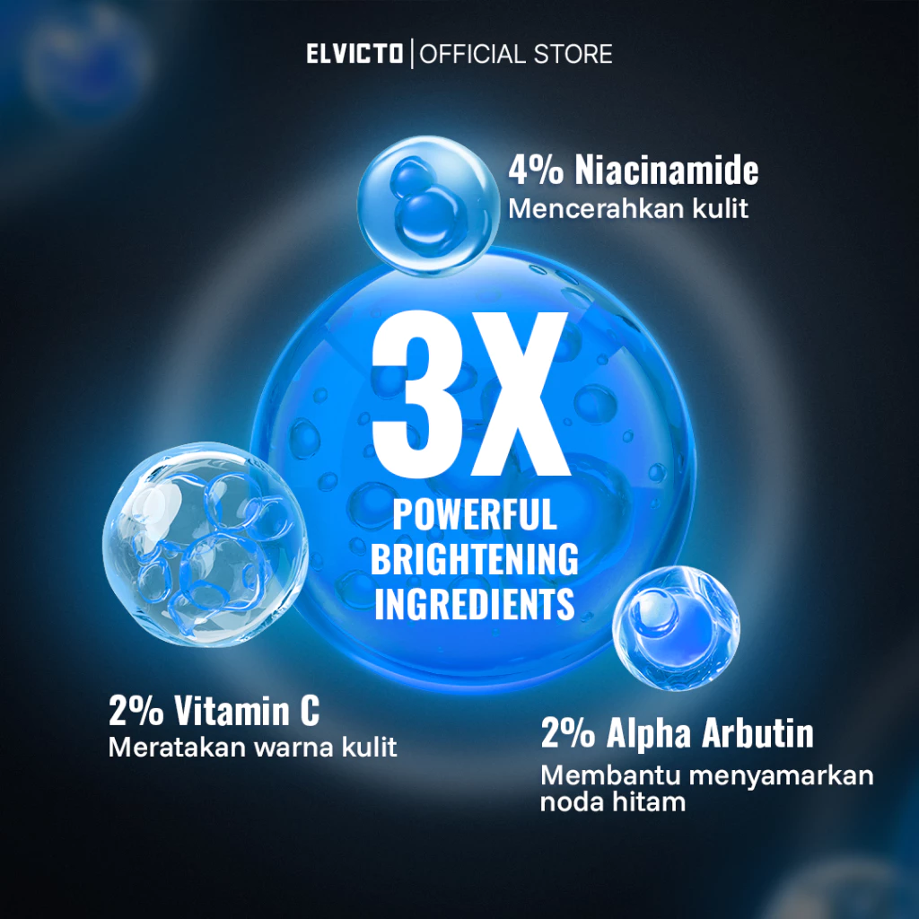 [REAL 4% NIACINAMIDE] ELVICTO BRIGHTENING+ SERUM 30ml & 50ml | Serum Pria Pencerah Wajah Pria Dark Spot Serum Whitening Serum Pencerah Kulit Kusam Serum Brightening Skincare Pria Pemutih Wajah Serum Pemutih Wajah Pria Penghilang Flek Hitam BPOM - foto 1