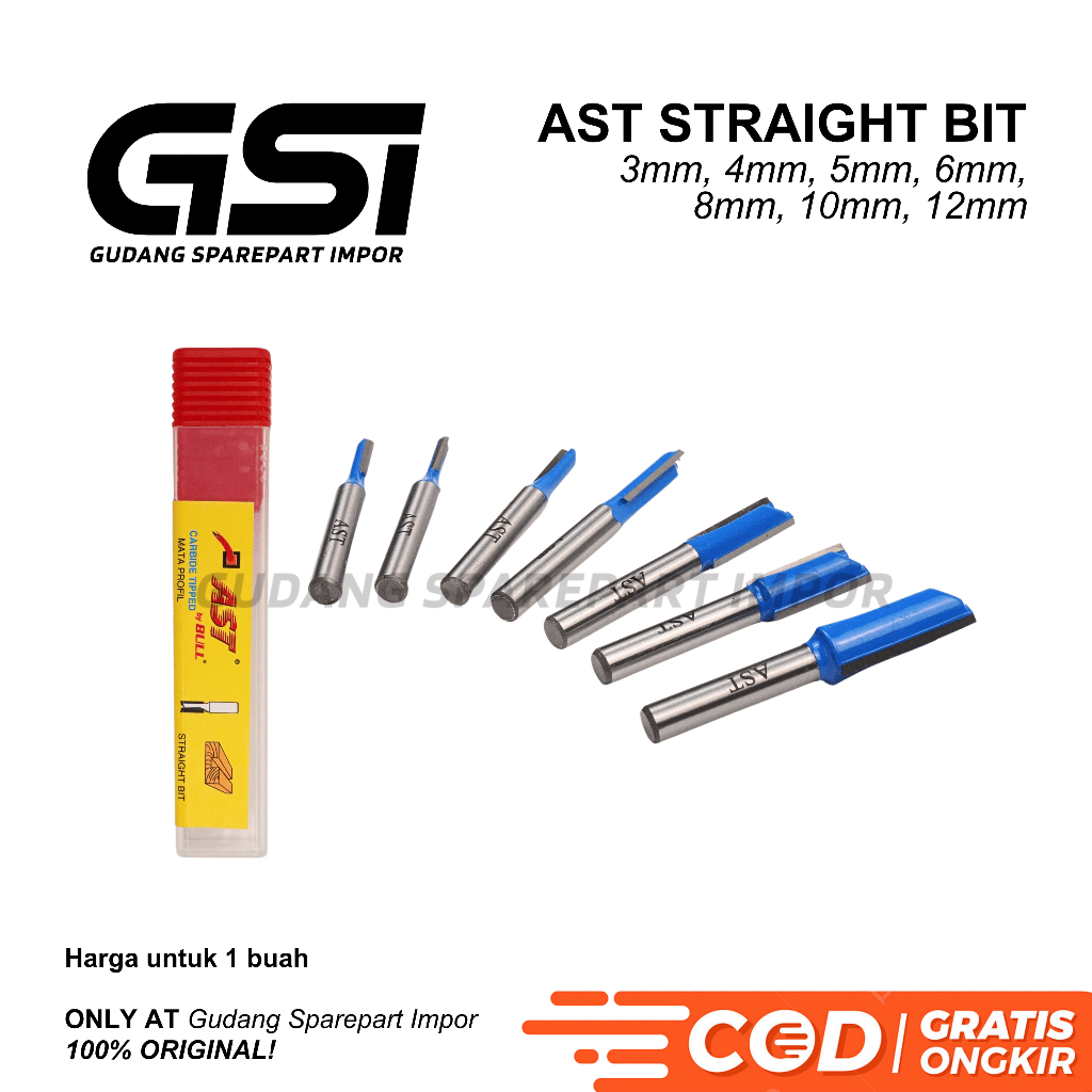 Jual AST Mata Profil Straight Bit Gagang 1/4” 3mm 4mm 5mm 6mm 8mm 10mm ...