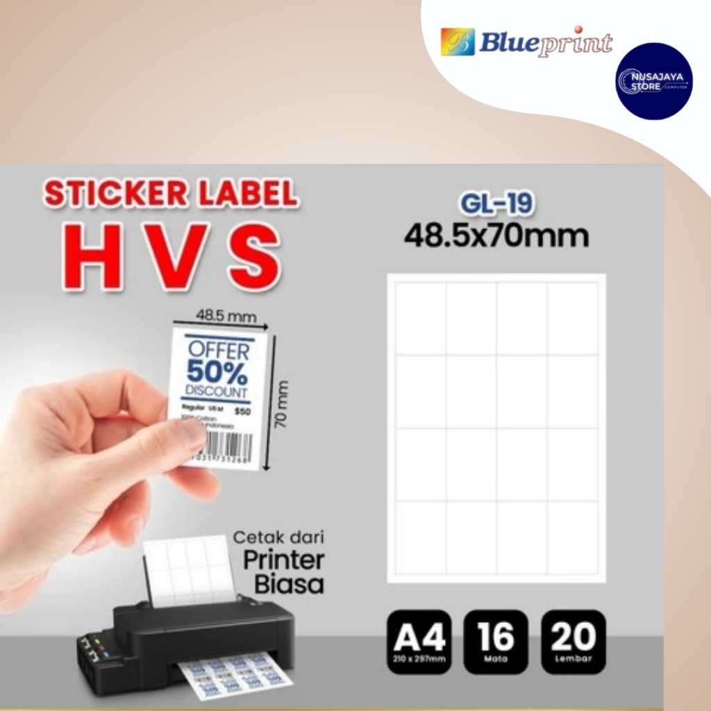 Jual Kertas Stiker Label HVS Doff A4 BLUEPRINT Uk 48,5 x 70 mm - 20 ...