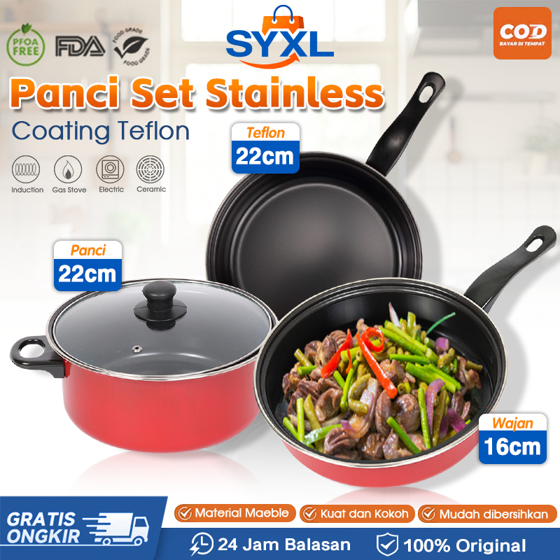 Jual Panci Set 3 IN 1 Anti Lengket Panci Isi 3 Tutup Kaca Panci Set Pot