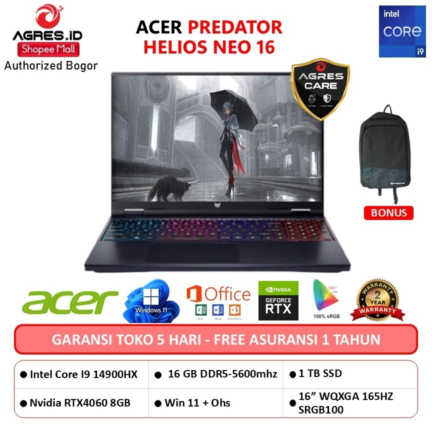 Jual ACER PREDATOR HELIOS NEO 16 I9 14900HX RTX4060 8GB/ 16GB 1TB W11 ...