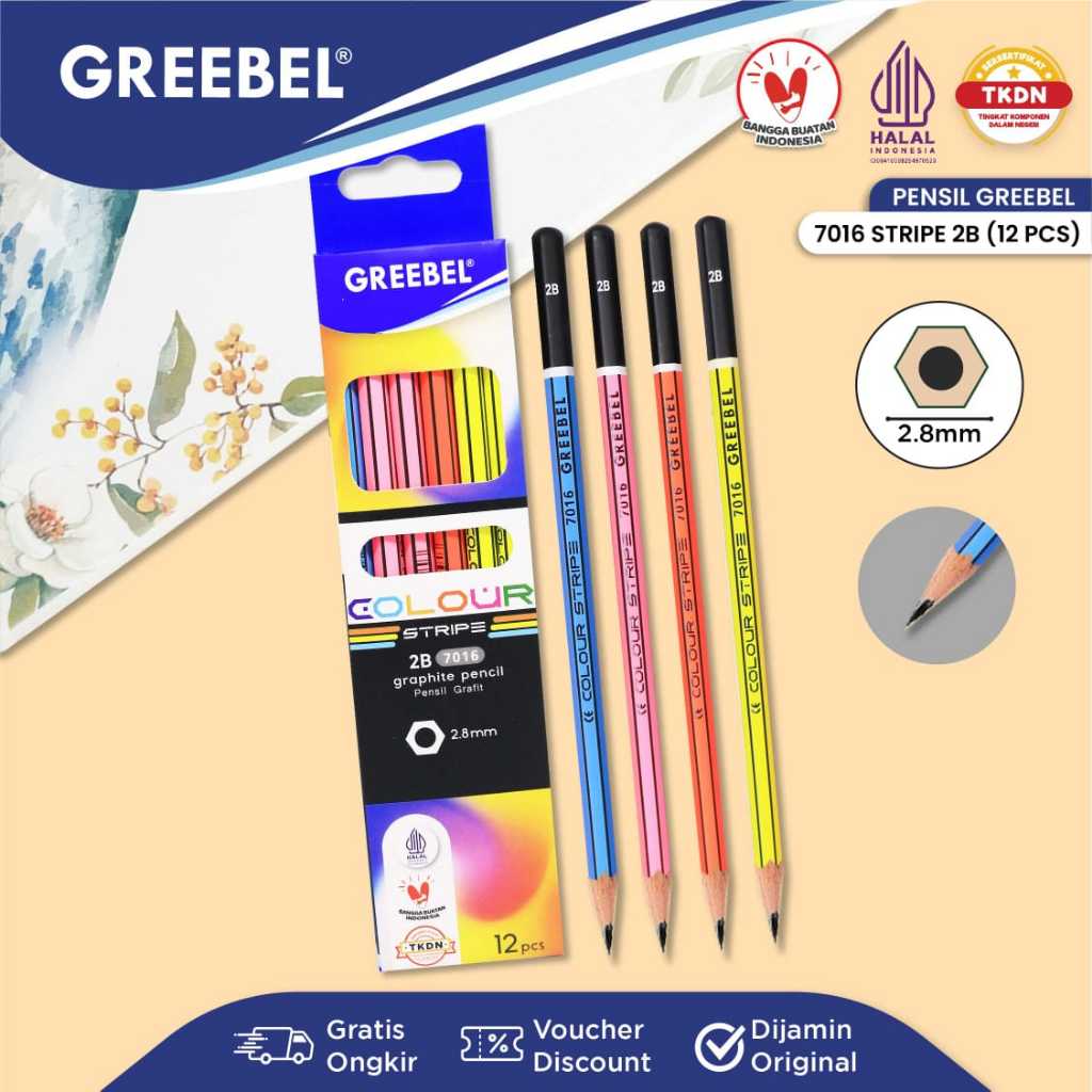 Jual GREEBEL PENSIL COLOR STIPE 2B (7016)/Pack | Shopee Indonesia