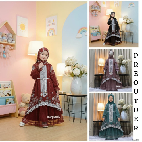 Arabell Sultan Gamis Lebaran Anak Babidoll Mix Chantily Baju Dress Pesta Motif B - foto 4