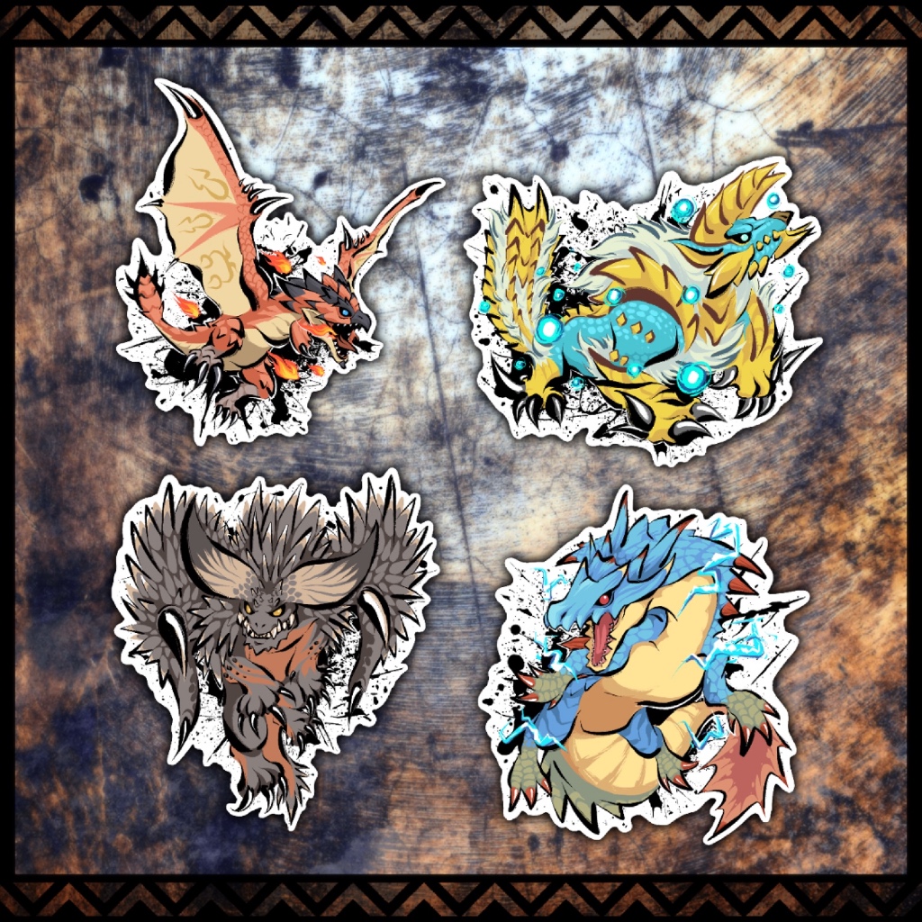 Jual Vinyl Stickers Monster Hunter Ink Style Set A (Red) - Rathalos ...