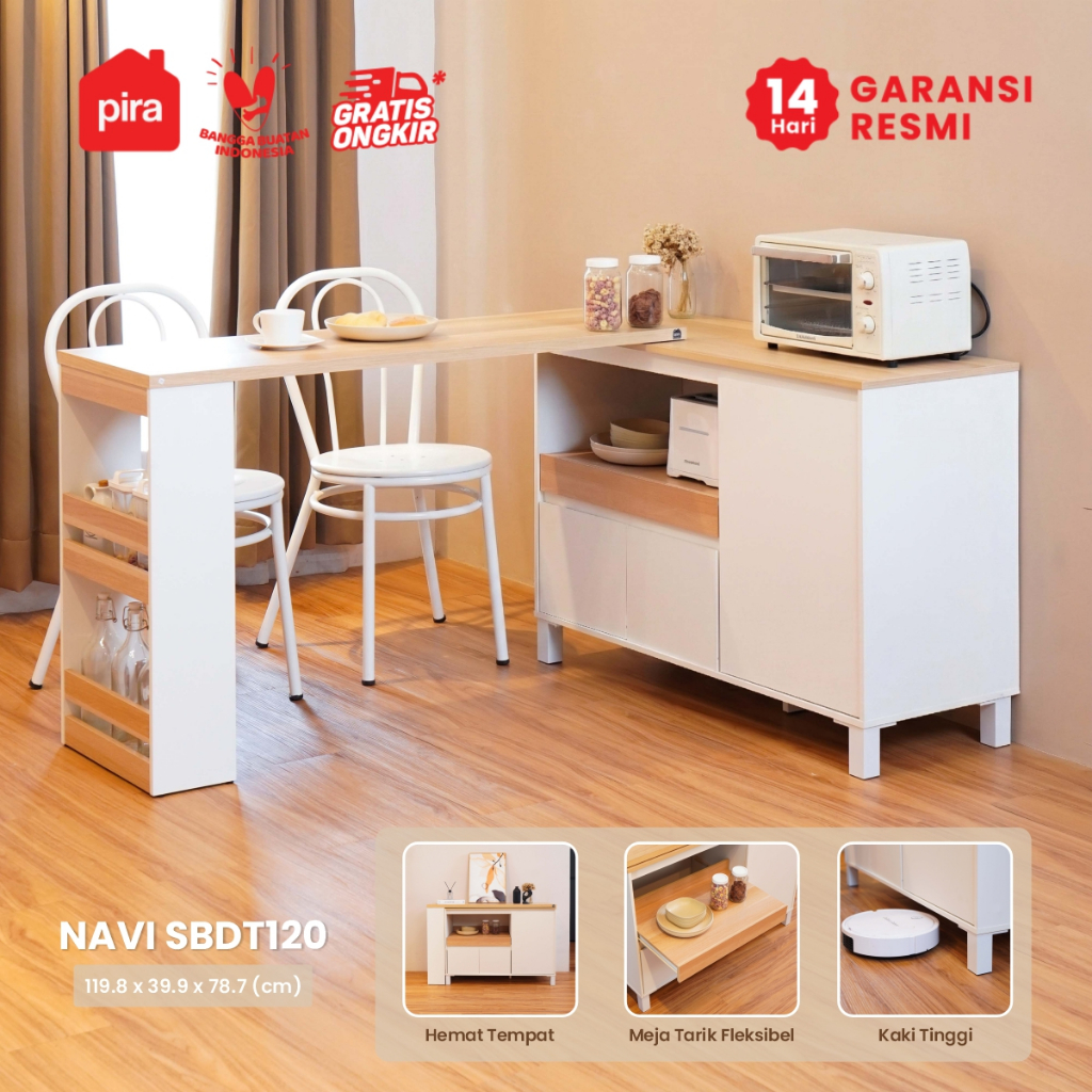 PIRA -  NAVI SBDT120 Bufet dengan Meja Putar / Meja Makan / Sideboard / Meja Dapur / Kitchen Island / Meja Multifungsi