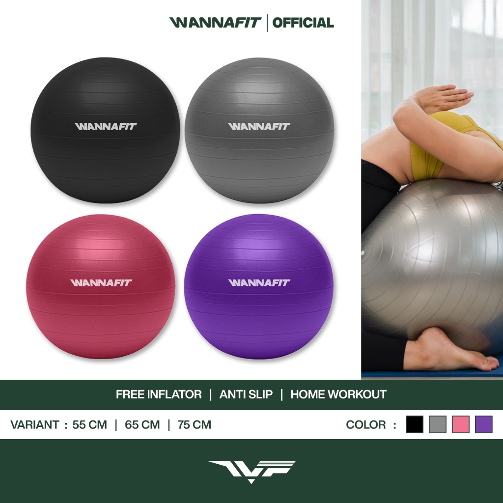 WANNAFIT Gym Ball 55cm 65cm 75cm | Bola Yoga | Alat Olahraga Rumah