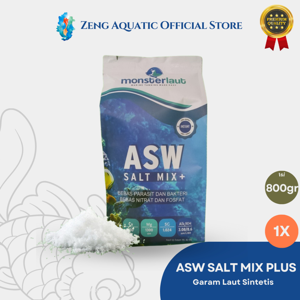 Jual Garam Laut Aquarium ASW Salt Mix 800 gram Bebas Nitrat Fosfat ...