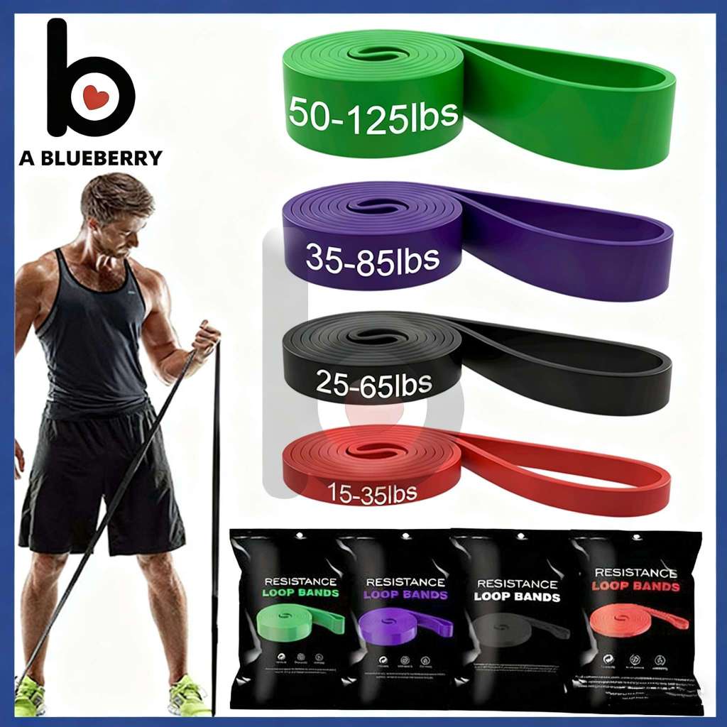 A BLUEBERRY Resistance Bands Premium Latex Alat Gym Yoga Fitness Anti Slip 4 Warna Bermacam Ukuran