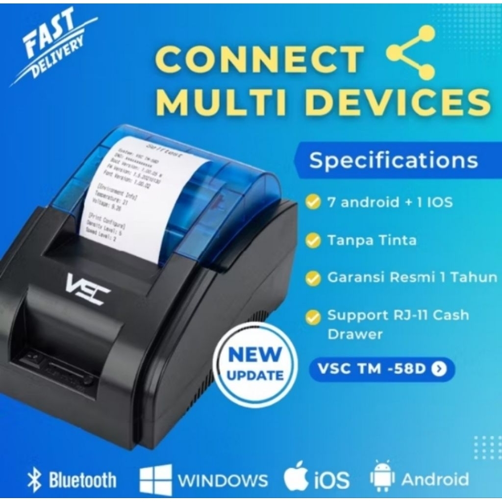 Jual PRINTER THERMAL BLUETOOTH VSC TM-58D 58mm RPPO02N | Shopee Indonesia