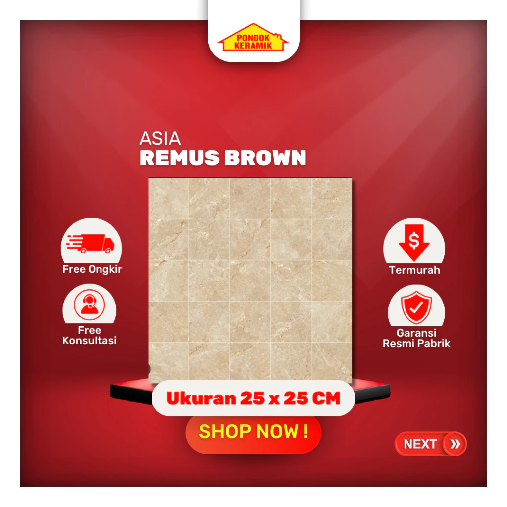 Keramik Lantai Asia 25x25 Remus Brown Coklat Anti Slip Keramik Kamar Mandi / Keramik Garasi