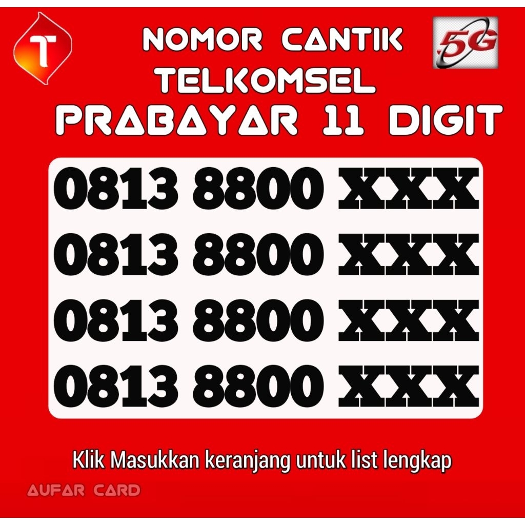 Jual Nomor Cantik 11 Digit Telkomsel 5G LTE SIMPATI 8800 Kartu Perdana ...