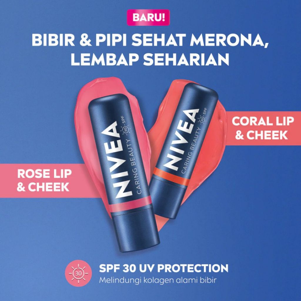 Jual NIVEA Lip Balm Caring Color Lip & Cheek 3 in 1 SPF 30 4.8gr ...