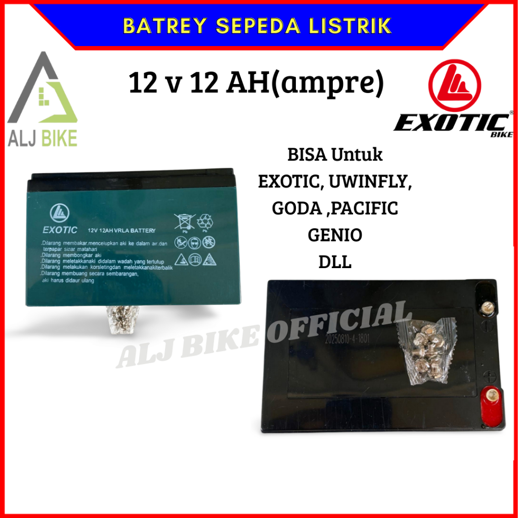 Baterai Aki Sepeda Listrik 12V 12AH Untuk Exotic, Pacific, Uwinfly, Goda Cocok Semua Merek E-Bike