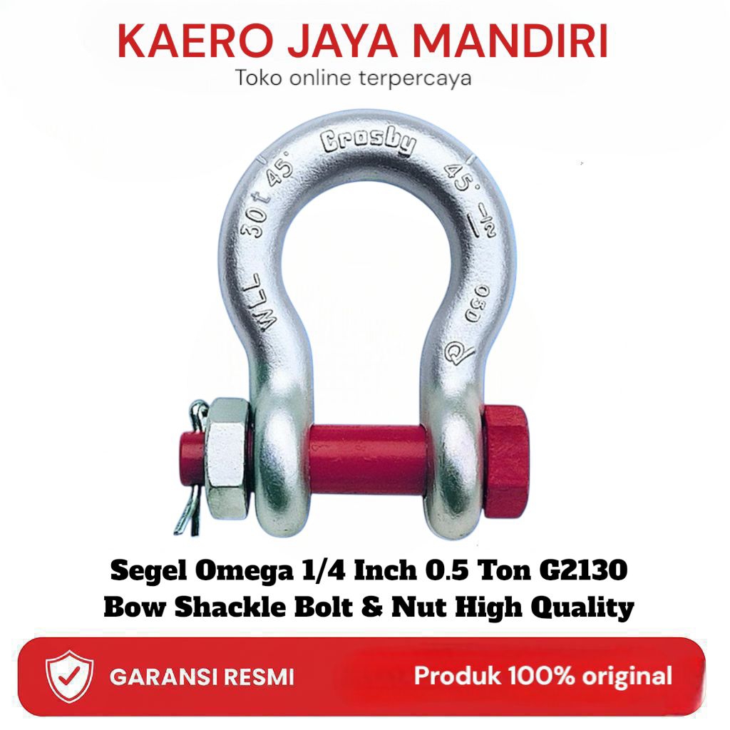Jual Segel Omega 1/4 Inch 0.5 Ton G2130 Bow Shackle Bolt & Nut High ...