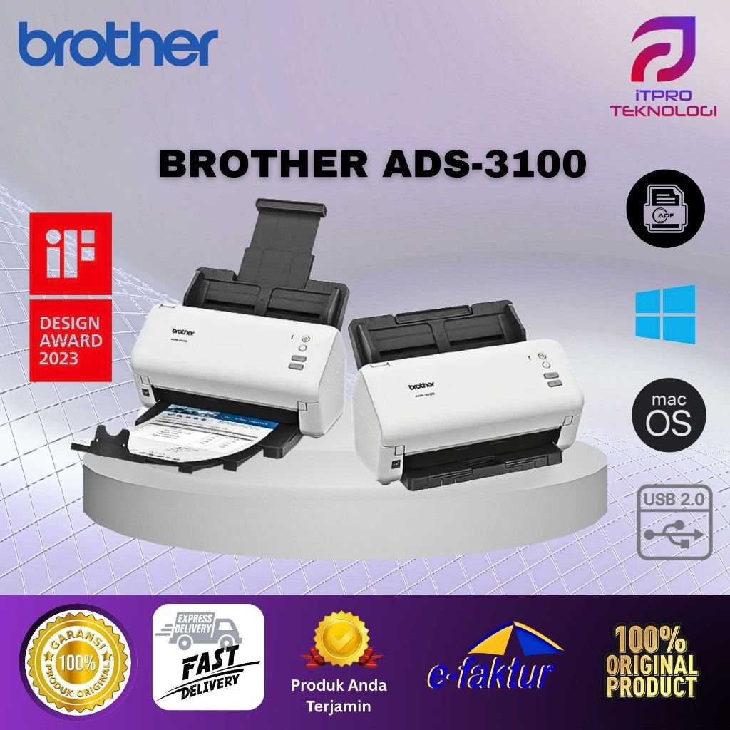 Jual Scanner brother ADS-3100 High-Speed Desktop USB Duplex Dual CISS ...