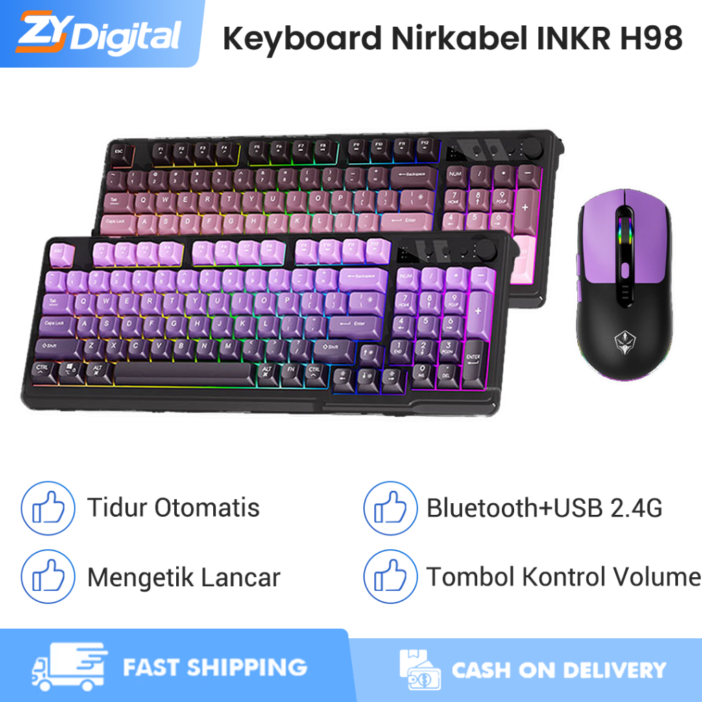 Jual Inker H98 Nirkabel/Berkabel Keyboard Mouse 2.4G + Bluetooth Rasa ...