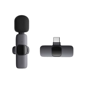 2 In 1 Mic Wireless Clip On Microphone Bluetooth Noise Reduction Lavalier Mikrofon Untuk HP