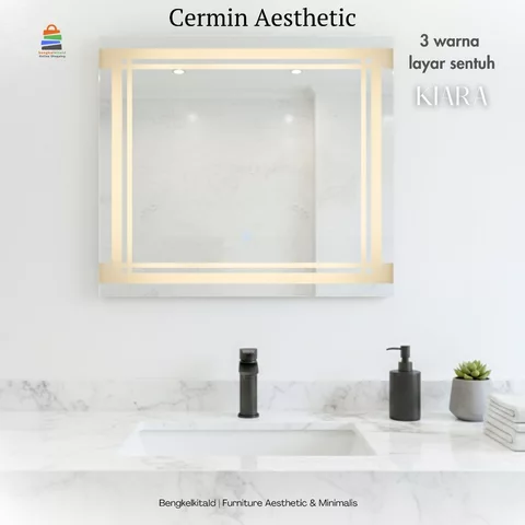 Kiara Cermin LED Sanblast Touchscreen Dinding Kaca Cermin Lampu Aesthetic Cermin Kamar Mandi