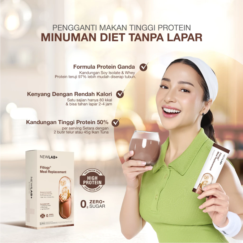 NEWLAB Meal Replacement minuman diet tinggi protein pengganti sarapan dan makan malam isi 12 sachet