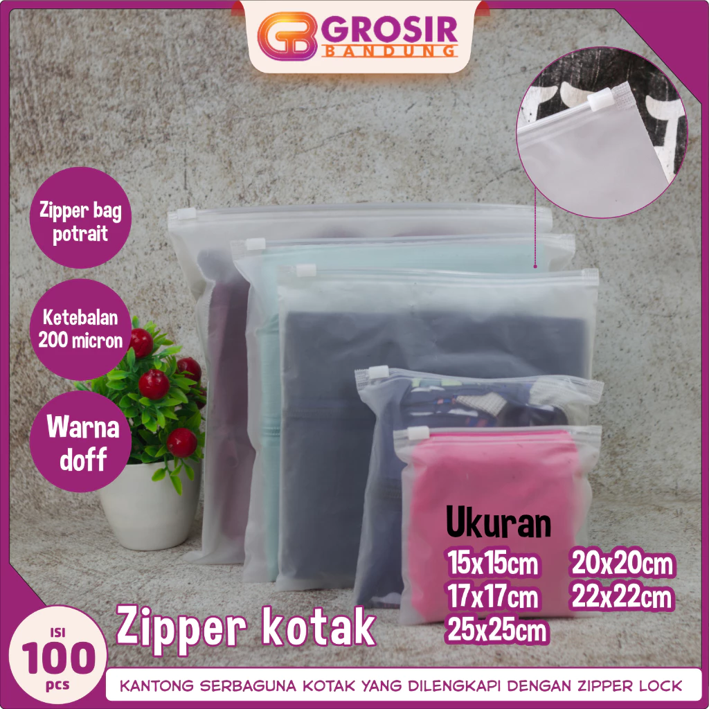 [ISI 100] Zipper Bag kotak square Transparan Doff Organizer Bag Pouch Plastik Penyimpanan  Zip Lock Storage