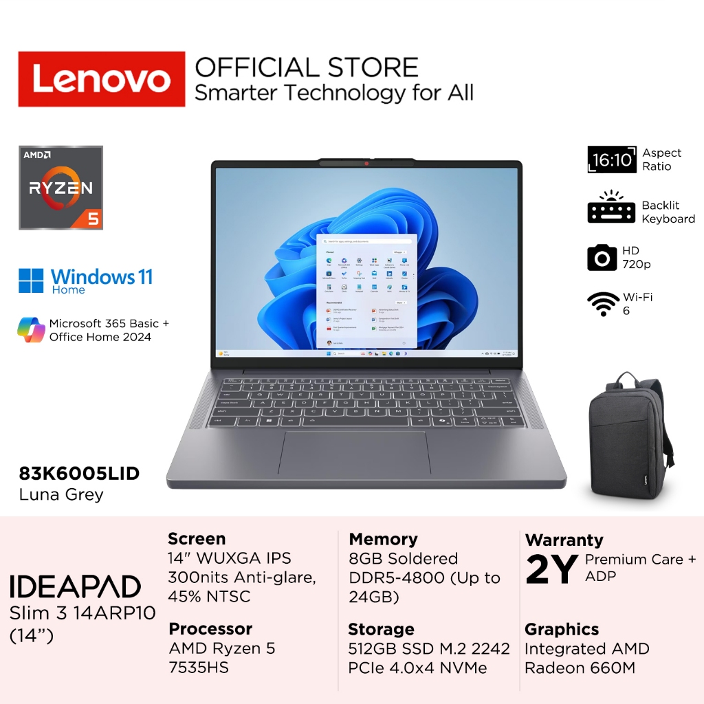 Jual Lenovo IdeaPad Slim 3 14ARP10 5LID 5KID AMD Ryzen 5 7535HS ...