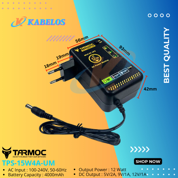 Jual Tarmoc TPS-15W4A-UM | UPS mini wall plug 5/9/12V 4000mAh 12 Watt ...