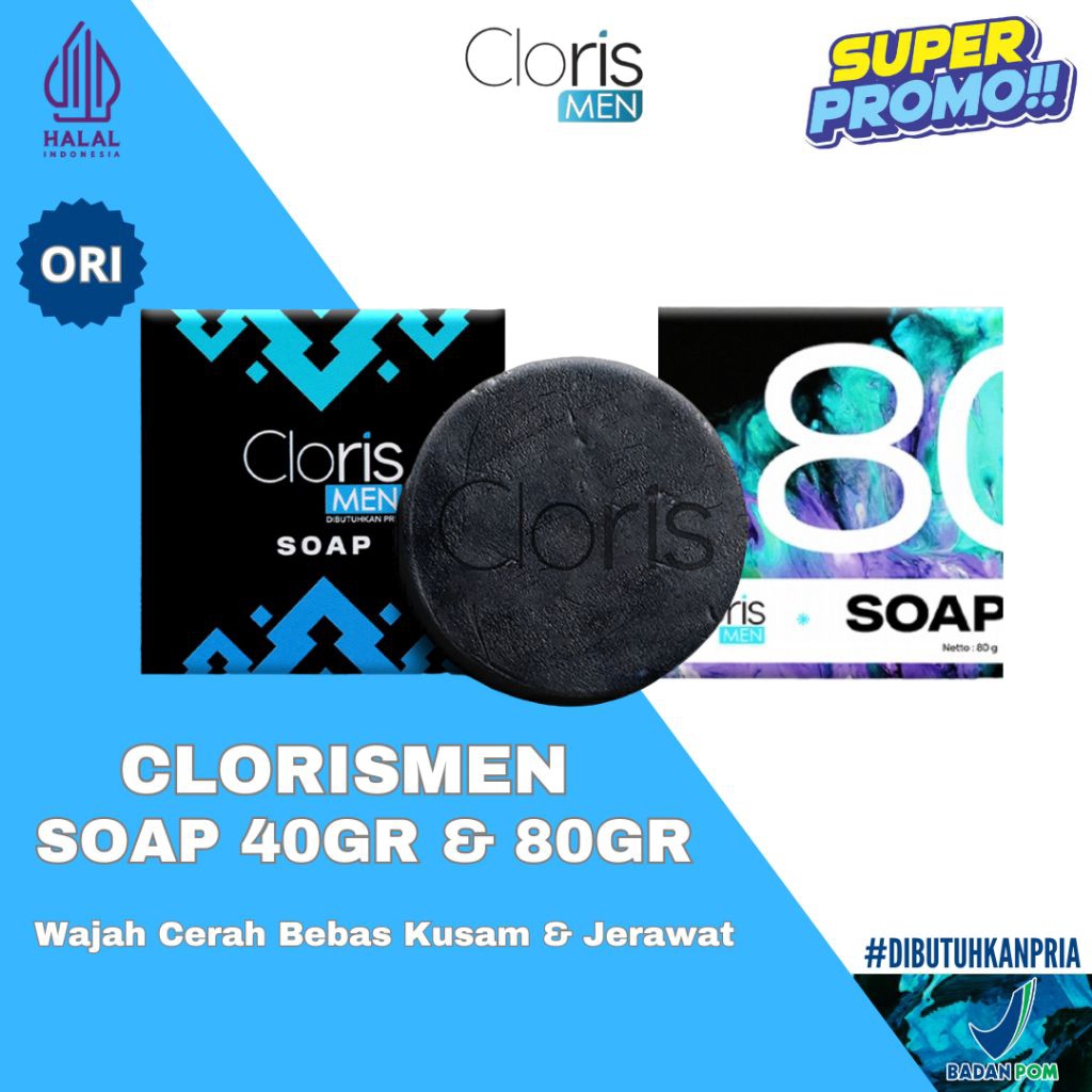 CLORIS MEN SOAP 40 & 80 Gram Clorismen Original Asli Sabun Wajah Untuk Pria Pembersih  Anti Jerawat
