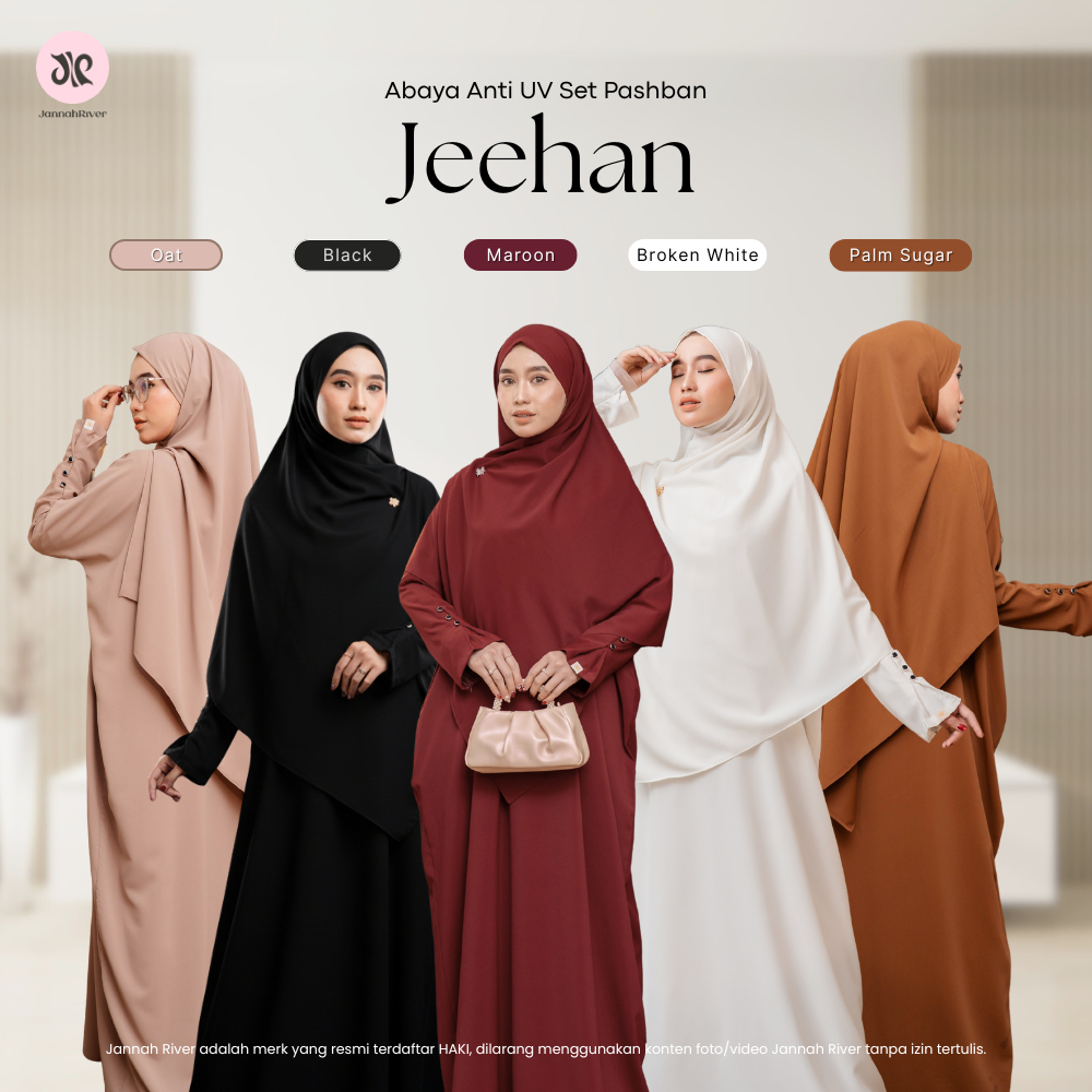 Jual Jannah River Jeehan Abaya Anti UV Set Pashban Gamis Lebaran 2026 ...