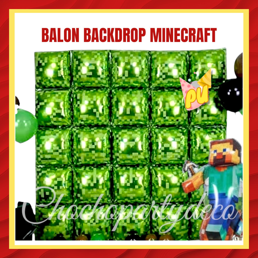 Jual Balon BACKDROP MINECRAFT / Balon Foil Kotak HIJAU Backdrop ...