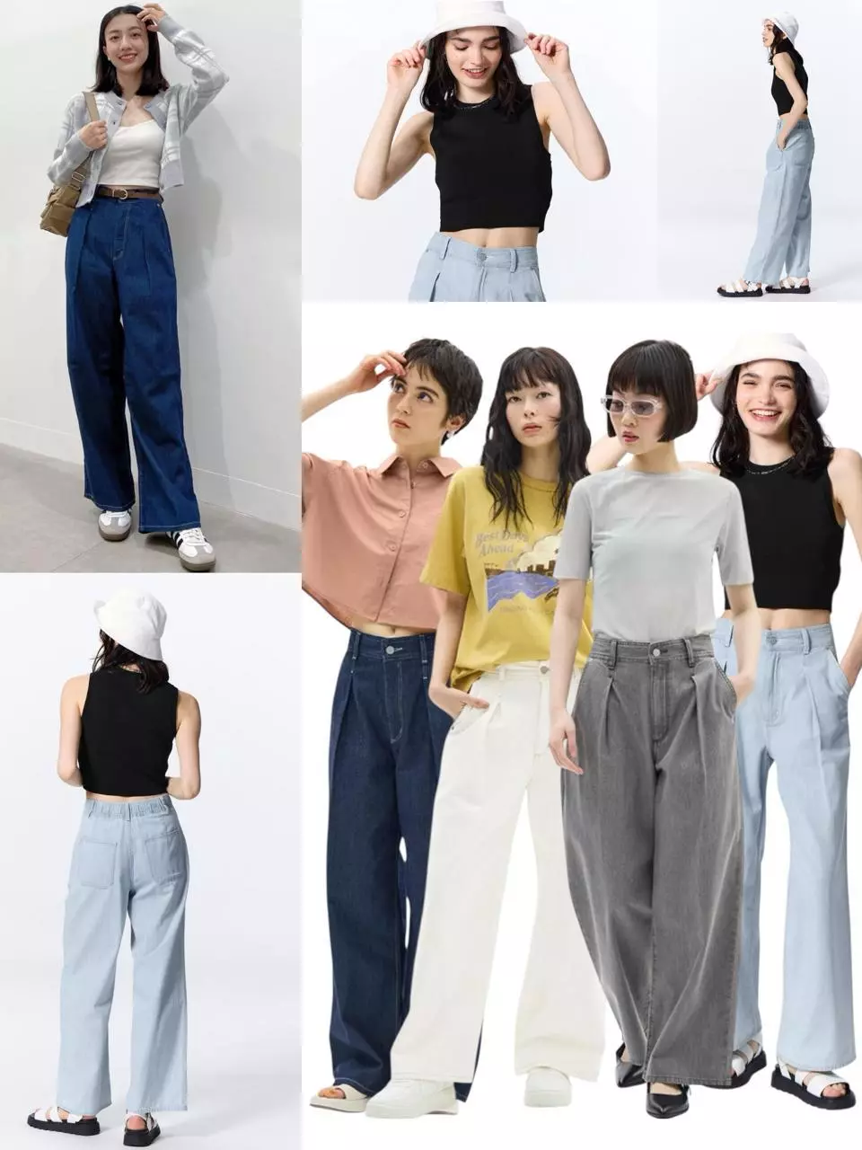 Celana Kulot Panjang Denim Wanita High-Rise Stylish  Women's Light Denim Wide Pants - GU-9458