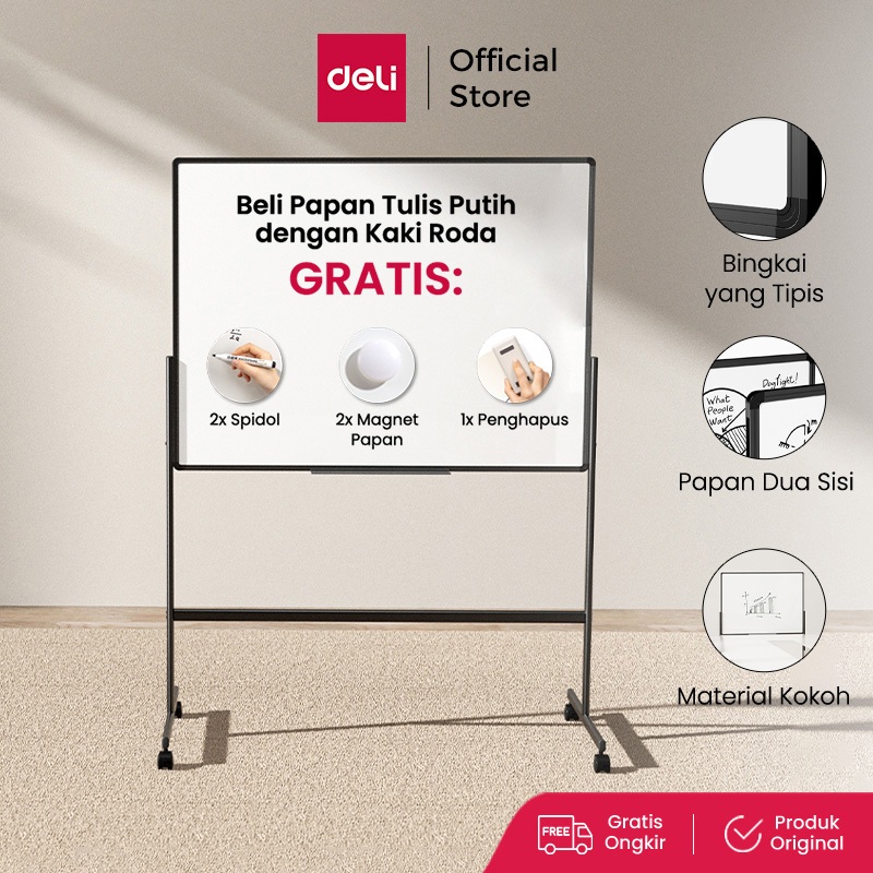 Jual Deli Whiteboard Papan Tulis Putih Dengan Kaki Roda EV353-1 ...
