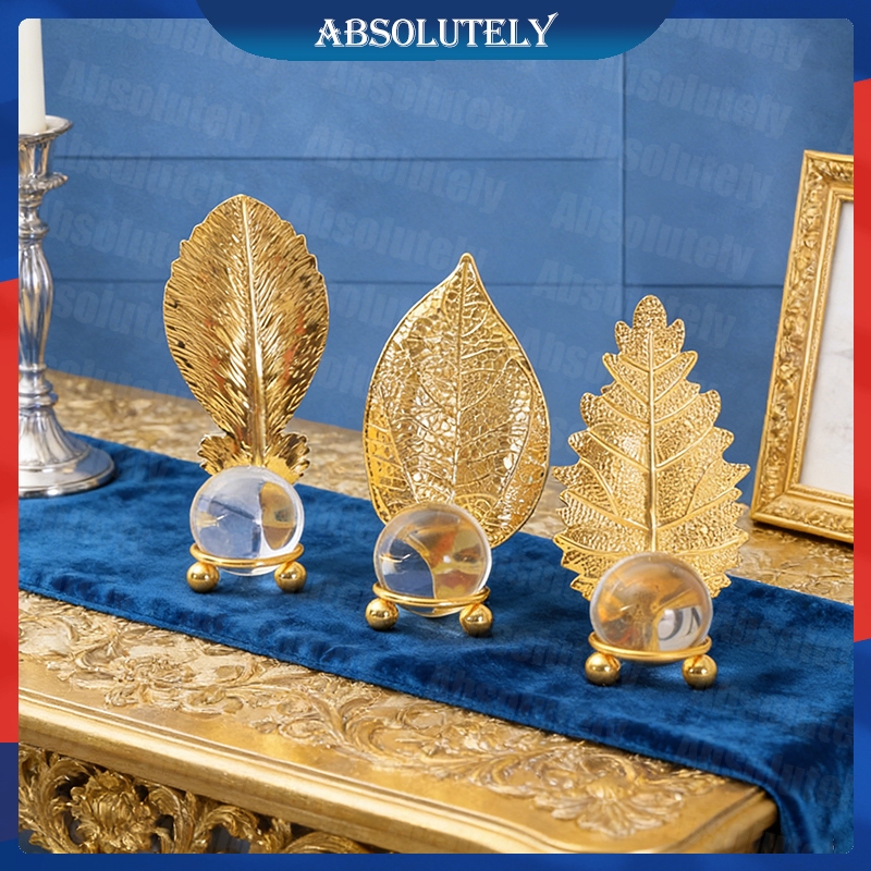 Nordic Cahaya Mewah Kreatif Daun Bola Kristal Ruang Tamu Teras Anggur Kabinet Dekorasi Rumah Model Kamar Desktop Kerajinan  Pajangan Meja Nordic / Dekorasi Rumah / Style Nordic / Pajangan Meja / Daun Gold / Pajangan Besi Gold