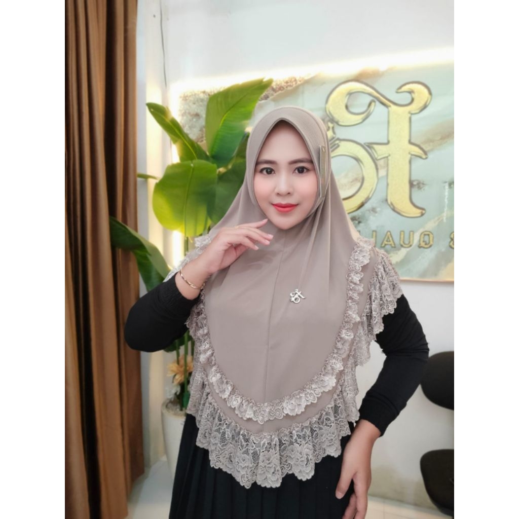 Jual jilbab instan fo Humaira ped renda mewah | Shopee Indonesia