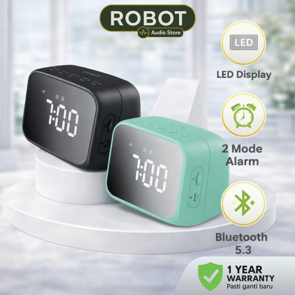 Jual ROBOT Speaker Bluetooth 5.3 RB170 Dual Smart Alarm Mode 1200mAh ...