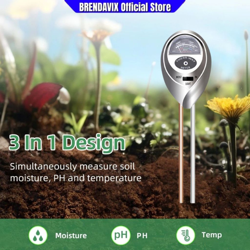 Soil Moisture Tester PH Light Meter 3in1 Soil Analyzer Manual Mengukur Kadar Kelembaban Tanah pH dengan Presisi Tinggi untuk Pertanian dan Kebun